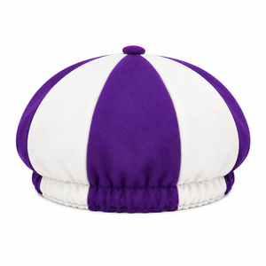 Customized <b>Purple</b> White 8 Panel Adjustable Wool Felt Cricket Cap Vintage Baggy Soft 3D Embroidery School Uniform Tournament Team - Product Image 5