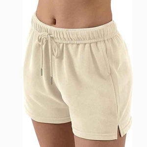 Shorts de bain décontractés pour femmes en tissu éponge, imprimé délavé à carreaux, taille élastique, imperméables, séchage rapide, vente en gros - Product Image 3