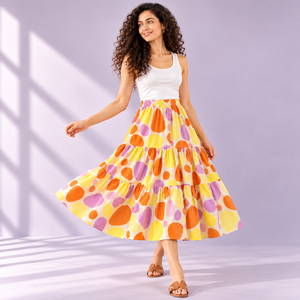 Women’s Digital Printed Cotton Cambric Tiered Maxi <b>Skirt</b> <b>with</b> Ruffle Hem Summer <b>Skirt</b> Soft Cotton Fabric - Product Image 1