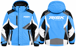 Veste de ski imperméable coupe-vent bleu noir blanc, parka d'hiver pour activités de plein air, manteau de sport de neige à capuche avec logo pour homme - Product Image 4