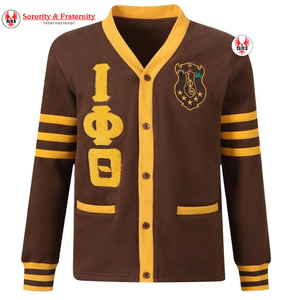 Cárdigan de Forro Polar Marrón Dorado Iota Phi Theta, Ropa Griega de Fraternidad, Suéter con Botones, Ajuste Elegante y Clásico de Primera Calidad - Product Image 1