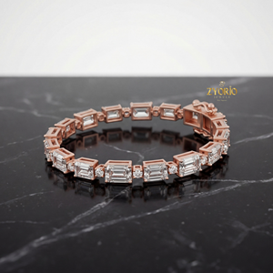 Rose <b>Gold</b> Emerald Cut Lab Grown Diamond Link <b>Bracelet</b> Sterling Silver Classic Elegant Timeless Luxury Women Wedding Party Gift - Product Image 1
