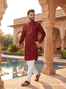 Kurta de Seda Romana para Hombre con Bordado de Espejo para Bodas y Fiestas - Product Image 3