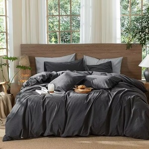 Juego de Ropa de Cama de Lino Marrón Rústico de 4 Piezas, Edredón y Fundas de Almohada Lisas Teñidas para el Hogar - Product Image 2