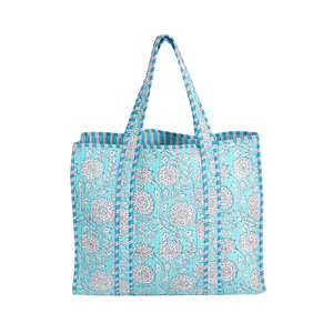 Sac fourre-tout matelassé en coton fait main, durable et léger, imprimé floral ouvert, rayures orange, réversible, été-automne, écologique - Product Image 6