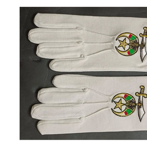 Regalia Masónica: 2 pares de Guantes Nobles Shriner BORDADOS, Azul Real, con logotipo de los elementos de la esfera y el compás, Bordado de la mejor calidad - Product Image 1