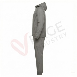 Conjunto Deportivo Gris para Hombre, Manga Larga, con Capucha, Cierre Frontal, Color Sólido, Corte Regular, Informal, para Otoño, Impermeable, de Poliéster - Product Image 3