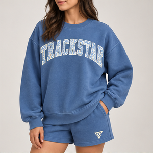 Women's Medium Blue Polka Letter Crew Neck 2-Piece <b>Shorts</b> <b>Set</b> Custom Casual Sportswear - Product Image 3