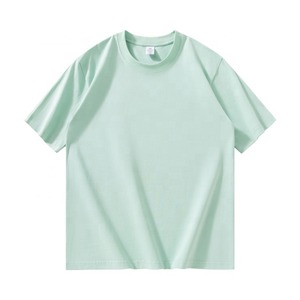 Camiseta de Manga Corta para Hombre, Cuello Redondo, Color Verde Menta, Corte Regular, Informal, 100% Algodón Jersey, Transpirable, Diseño de Punto de Color Sólido - Product Image 1