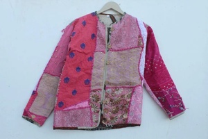 Veste patchwork à paillettes à la mode bohème rose Manteau à paillettes à porter pour les femmes - Product Image 5