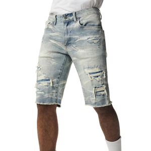 Shorts en jean pour hommes, taille élastique, délavé clair, respirant, style streetwear, haute qualité, avec logo personnalisé imprimé – Meilleures ventes - Product Image 5