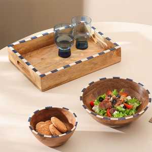 Bandeja ovalada de madera hecha a mano para servir y decorar el hogar, y tabla de madera para cortar chocolate y servir alimentos. - Product Image 4