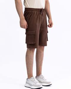 Pantalones Cortos Cargo Marrones para Hombre, Cintura Elástica con Cordón, Estilo Casual Urbano, Bolsillos Utilitarios, Cómodos para el Verano - Product Image 2