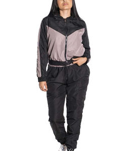 Women Color Blocking <b>Tracksuit</b> Full Length Loose Fit <b>Y2K</b> Style Turn-down Collar Elastic Waist Side Pockets Spring Wear - Product Image 1