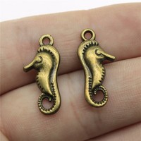 Colgante de Aleación de Zinc Plateado Antiguo con Forma de Caballito de Mar de Cola Rizada 23x10mm para Decoración de Fiesta de Cumpleaños de Sirena