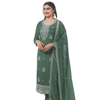 Dhwaja Export Nouveau Salwar en Soie Organza Lourde de Créateur, Broderie Multicouleurs à Fils et Paillettes, Séchage Rapide, Multicolore, Indien/Pakistanais