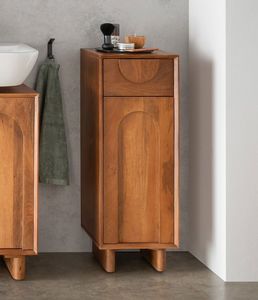 Mueble de Baño de Madera de Teca Sólida, Torre Alta y Estrecha para Ropa de Baño con Paneles de Arco Concéntricos - Product Image 1