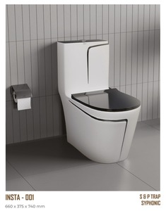 ONE PIECE TOILET BEST DESIGN GREY & BLACK COLOUR INSTA SERIES 660X375X740mm S & P TRAP <b>SYPHONIC</b> FLUSH SYSTEM - Product Image 2