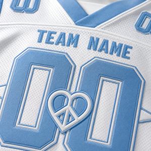 Camiseta de Fútbol Americano Personalizada, Blanca y Azul, Cuello en V, Manga Corta, Absorbe la Humedad, Unisex, para Adultos, Impresión Sublimada, Nombre del Equipo, Número - Product Image 6
