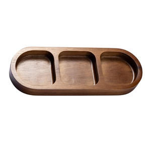 Superbe plateau à trois niveaux en bois d'acacia, motif végétal, pour assaisonnements et sauces de barbecue et fondue - Product Image 1