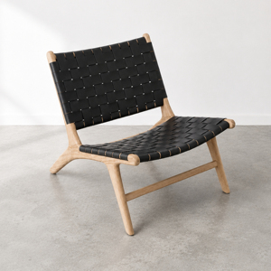 Fauteuil lounge en cuir tissé de qualité supérieure, structure en teck massif, fauteuils d'appoint modernes de style mid-century, meubles de salon indonésiens - Product Image 2