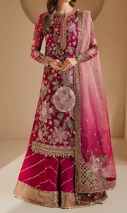 Ensemble Anarkali en soie marron brodé avec palazzo et dupatta pour femmes, shalwar kameez - Product Image 1