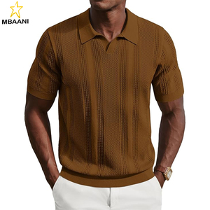 Chemises polo pour hommes à manches courtes, col en V, tricotées, décontractées, pour le golf - Product Image 1