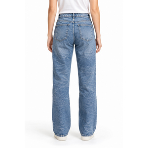 Jean en denim pour femme, coupe décontractée, jambe large, taille mi-haute, brodé, bleu moyen - Product Image 2
