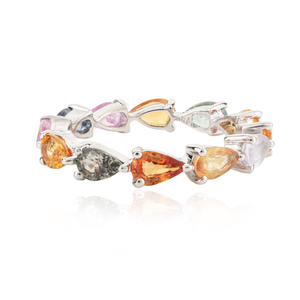 Bague de mariage éternelle en or blanc 18 carats avec saphirs arc-en-ciel en forme de pétales - Product Image 2