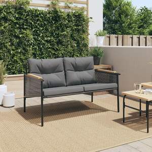 Banc de jardin noir avec coussins anthracite, ensemble élégant de bancs de patio - Product Image 3