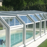Abri de piscine télescopique à profil bas, directement de l'usine, couverture de piscine rétractable en aluminium, isolée thermiquement, abri de piscine extérieur