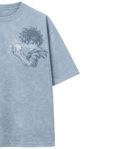 T-shirt graphique anime bleu clair personnalisé pour homme, en coton, coupe oversize, streetwear, imprimé, décontracté, été, logo personnalisé, fabricant OEM - Product Image 4