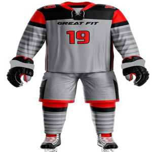 Blind Zebras Men's Hockey Uniform Set Breathable Heat-Transfer Printed Gray Red Black Shorts Protective Polyester Adult Size 18 - Product Image 4