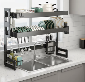 Estante organizador multifuncional de metal de doble nivel para fregadero de cocina, para secar platos, cuencos y cuchillos, OEM/ODM Vietnam - Product Image 2