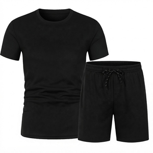 Conjunto Deportivo de Dos Piezas para Hombre, Camiseta de Manga Corta y Pantalones Cortos, Color Sólido, Casual, Holgado, para Correr y Entrenar - Product Image 3