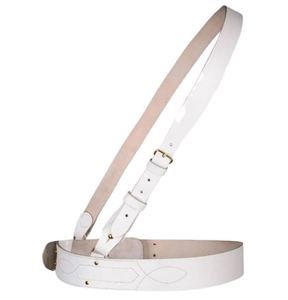 Ceinture décontractée en cuir véritable Sam Browne, vintage, faite à la main, blanche unie, boucle en cuivre écologique, largeur 2,5 cm, longueur 110 cm - Product Image 4