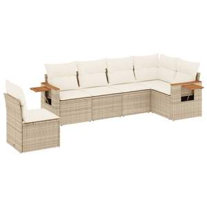 Beige Rattan Garden <b>Sofa</b> Set With <b>Side</b> <b>Tables</b> 6 Seater Outdoor Furniture Contemporary Design - Product Image 4