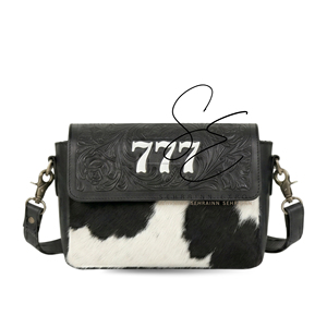 NEW Jackpot Design Tooled Leather Crossbody Sling <b>Bag</b> Women <b>Black</b> Hair-on Cowhide Western Purse Vintage Fashion <b>Mini</b> Handbag - Product Image 1