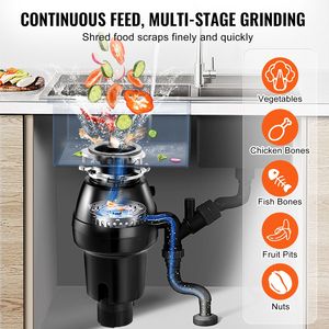 Dissipatore di Rifiuti Alimentari a Alimentazione Continua da 1/2 HP, 3450 RPM, Silenzioso, Sistema di Triturazione con Montaggio a 3 Bulloni, con Spina USA e UK - Product Image 3
