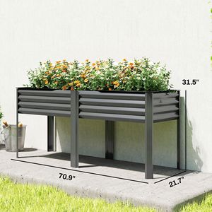 Jardinera Elevada Galvanizada de 71 x 22 x 31.5 Pulgadas con Patas, Barras Reforzadas, Tela No Tejida, Macetas y Jardineras - Product Image 3