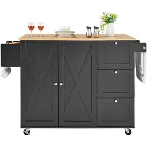Îlot de cuisine mobile de 56 pouces avec plateau en bois, table roulante, étagère à épices rabattable, barre porte-serviettes, armoire de rangement réglable - Product Image 4