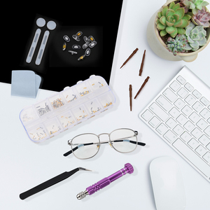 Kit de réparation de lunettes amélioré, comprenant un tournevis magnétique 5-en-1, des plaquettes de nez pour lunettes, des supports d'oreille pour lunettes et des pinces. - Product Image 6