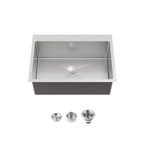 Lavello da cucina da incasso 68,5x48,3 cm, fatto a mano, grigio scuro, a vasca singola con superficie satinata e scarico a un foro, standard USA - Product Image 1