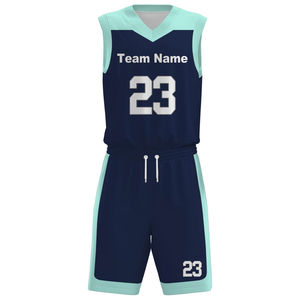 Conjunto de Uniforme de Baloncesto Sublimado Personalizado, Unisex, Cuello en V, Sin Mangas, Color Azul Marino y Verde Menta, Nombre del Equipo 23, Uniforme Deportivo Transpirable - Product Image 4