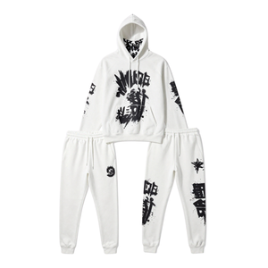 Ensemble streetwear personnalisé pour hommes, vente chaude, cagoule vintage, sweat-shirt et pantalon de survêtement à imprimé graphique, coton épais, vêtements techniques - Product Image 1