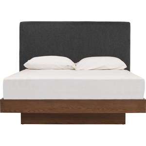 Cadre de lit rembourré moderne, lit plateforme en bois, tête de lit en tissu, mobilier de chambre pour hôtel et villa - Product Image 3