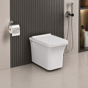 WC mural moderne de luxe en céramique blanche, monobloc allongé, avec chasse d'eau Tornado, abattant à fermeture douce et siphon en P, pour hôtel, école, villa - Product Image 1