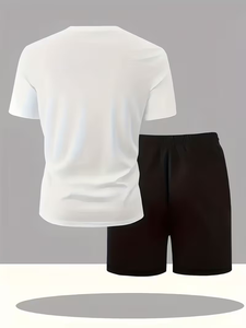 Conjunto de Camiseta y Pantalones Cortos de Jersey 100% Poliéster, Teñido Liso, Manga Corta, para Hombre, Ropa de Dormir Informal de Verano, Secado Rápido, Venta al Por Mayor - Product Image 3