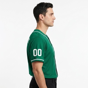 Custom green baseball jersey Men's mesh breathable jersey Short sleeve team name print Button front baseball <b>shirt</b> - Product Image 3