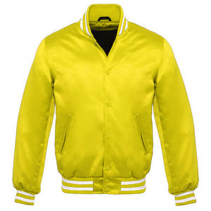 Chaqueta Bomber Clásica de Satén para Hombre, Colección Rosa, Amarillo y Rojo, con Ribete Acanalado a Rayas, Botones a Presión, Estilo Deportivo Letterman de Béisbol - Product Image 3